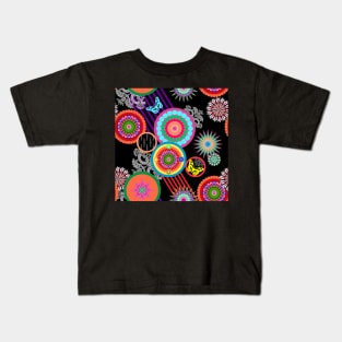 Floral pattern with colorful geometric motifs Kids T-Shirt